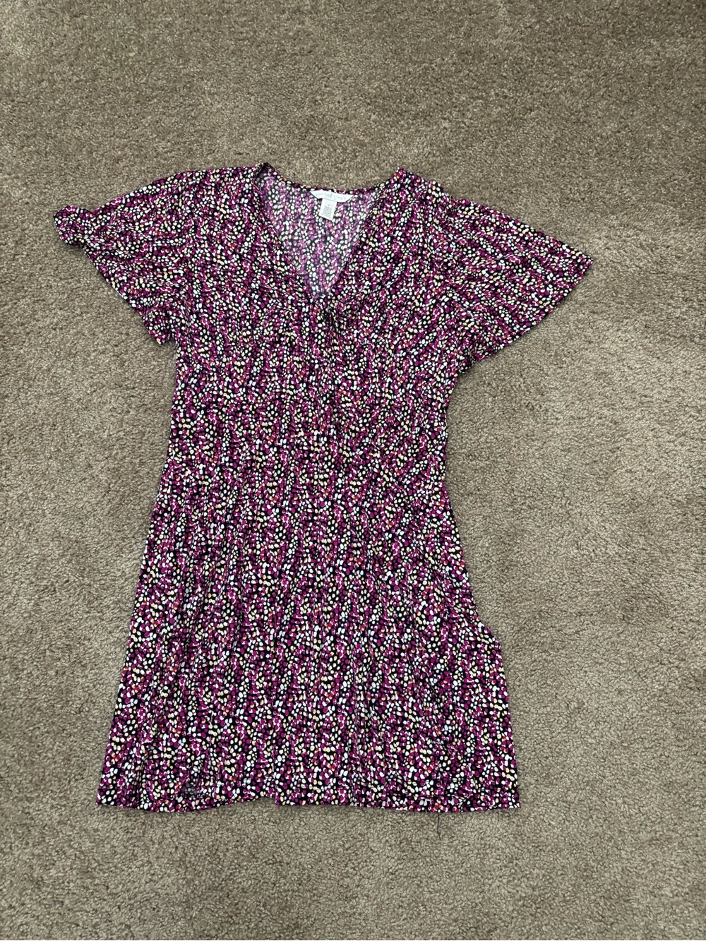 London Times Pink Floral-Print V-Neck Mini Dress